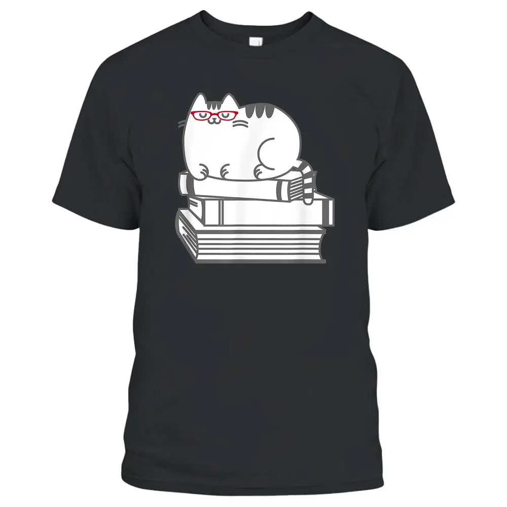 Cute Book Nerd Cat  - Funny Nerdy Kitten  T-Shirt