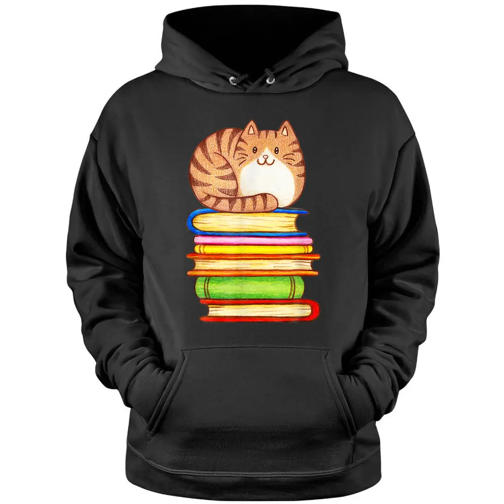 Cute Cat Books Graphic Women S Book Lovers Eacher Pullover Hoodie