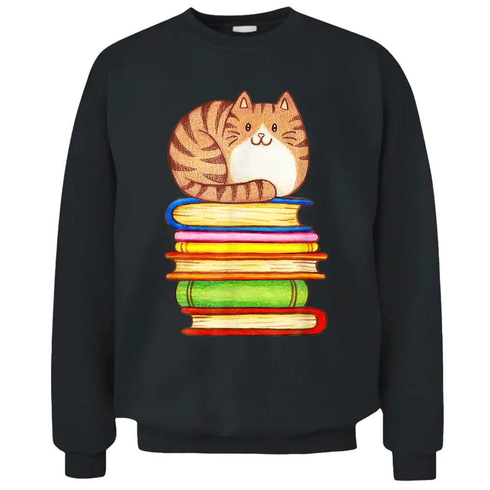 Cute Cat Books Graphic Women S Book Lovers Eacher Pullover Sweatshirt