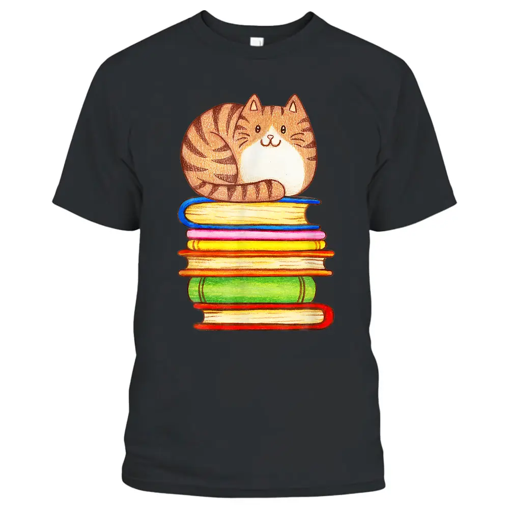 Cute Cat Books Graphic Women S Book Lovers Eacher T-Shirt