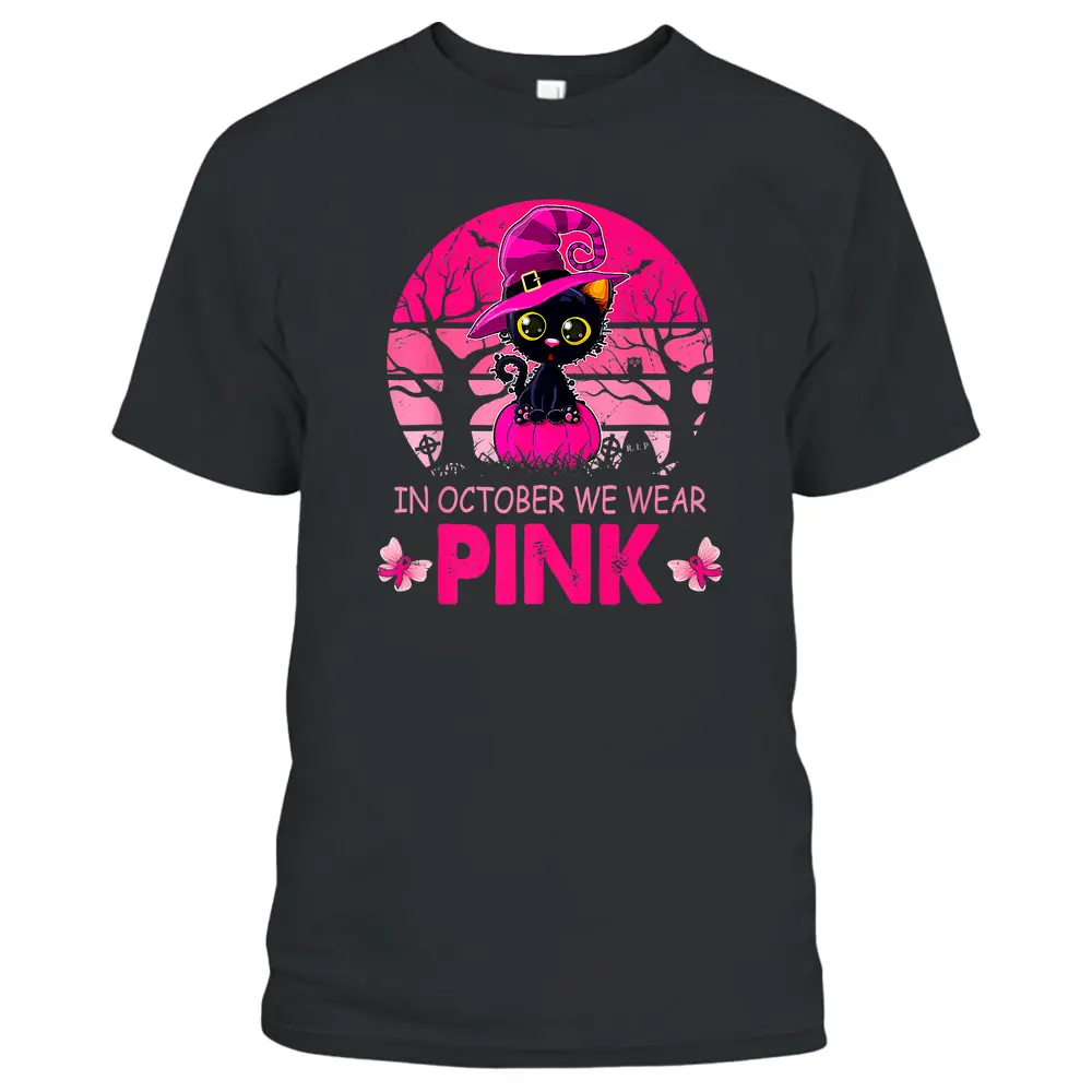 Cute Cat Breast Cancer Awareness In October We Wear Pink  T-Shirt