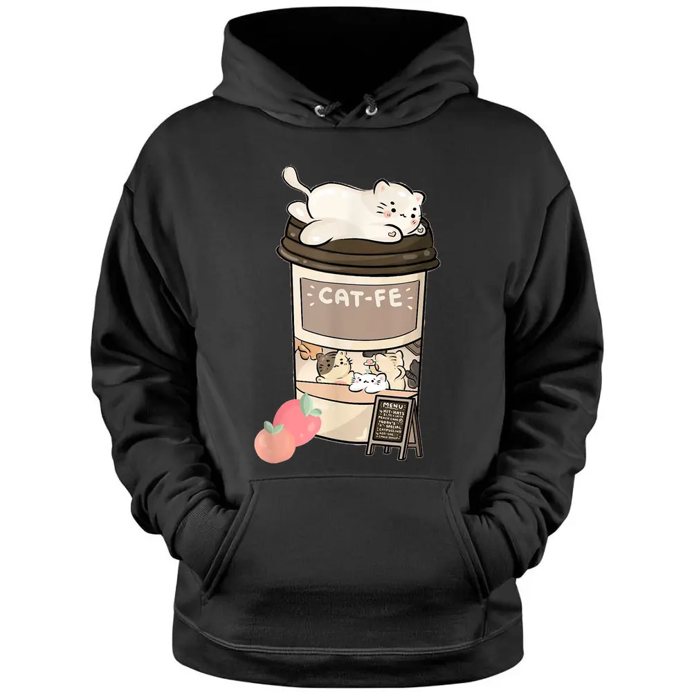 Cute Cat Cafe Kawaii Cat Coffee Anime Neko Kitty Cat Puns Pullover Hoodie