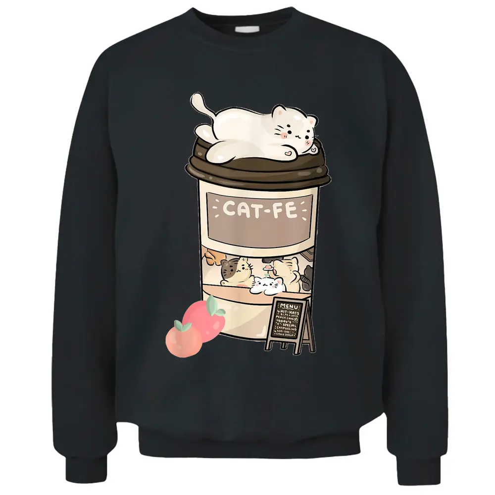 Cute Cat Cafe Kawaii Cat Coffee Anime Neko Kitty Cat Puns Pullover Sweatshirt