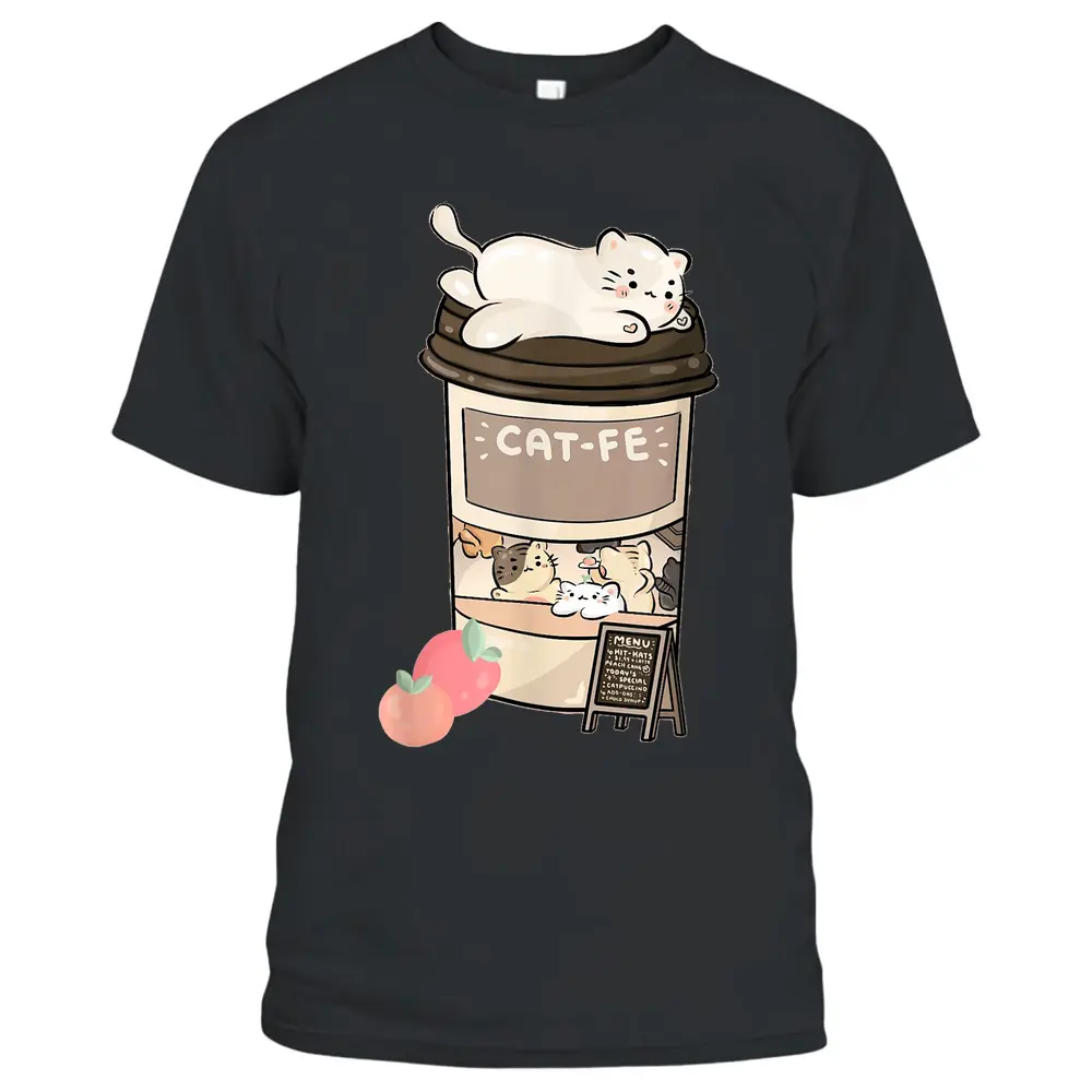 Cute Cat Cafe Kawaii Cat Coffee Anime Neko Kitty Cat Puns T-Shirt