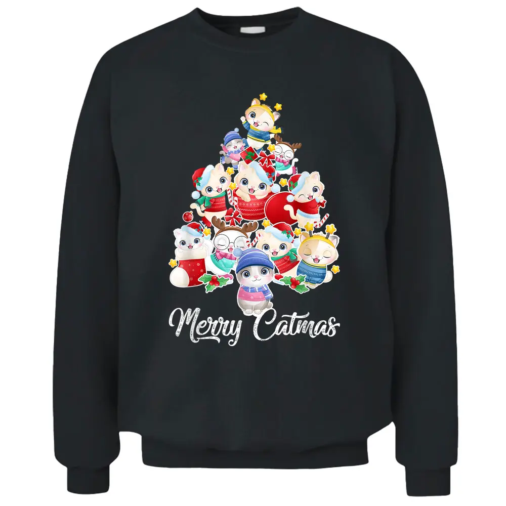 Cute Cat Christmas Tree Merry Catmas For Kitten Xmas Lover Pullover Sweatshirt