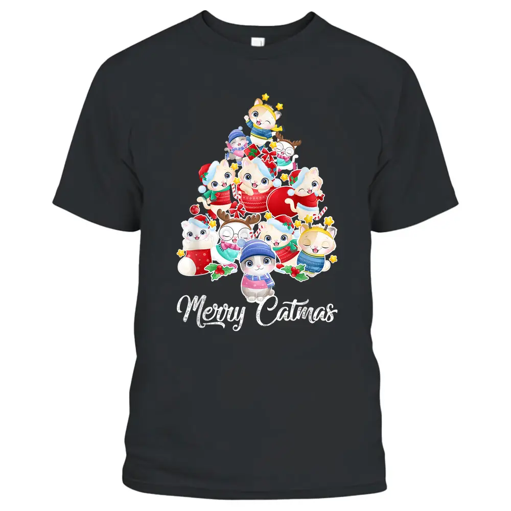 Cute Cat Christmas Tree Merry Catmas For Kitten Xmas Lover T-Shirt