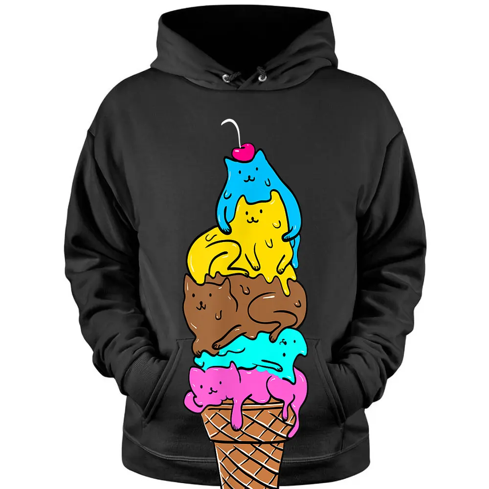 Cute Cat Ice Cream  - Kitty Cat Dessert  Pullover Hoodie