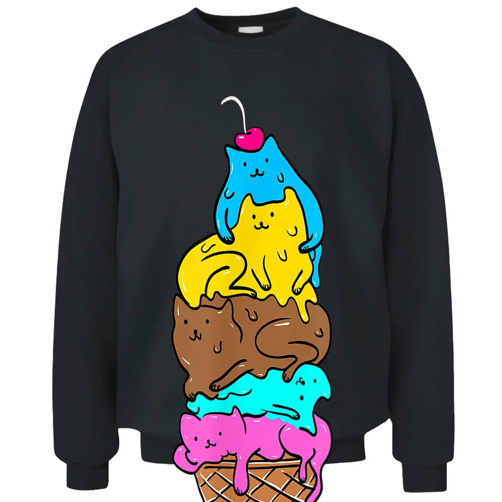 Cute Cat Ice Cream  - Kitty Cat Dessert  Pullover Sweatshirt