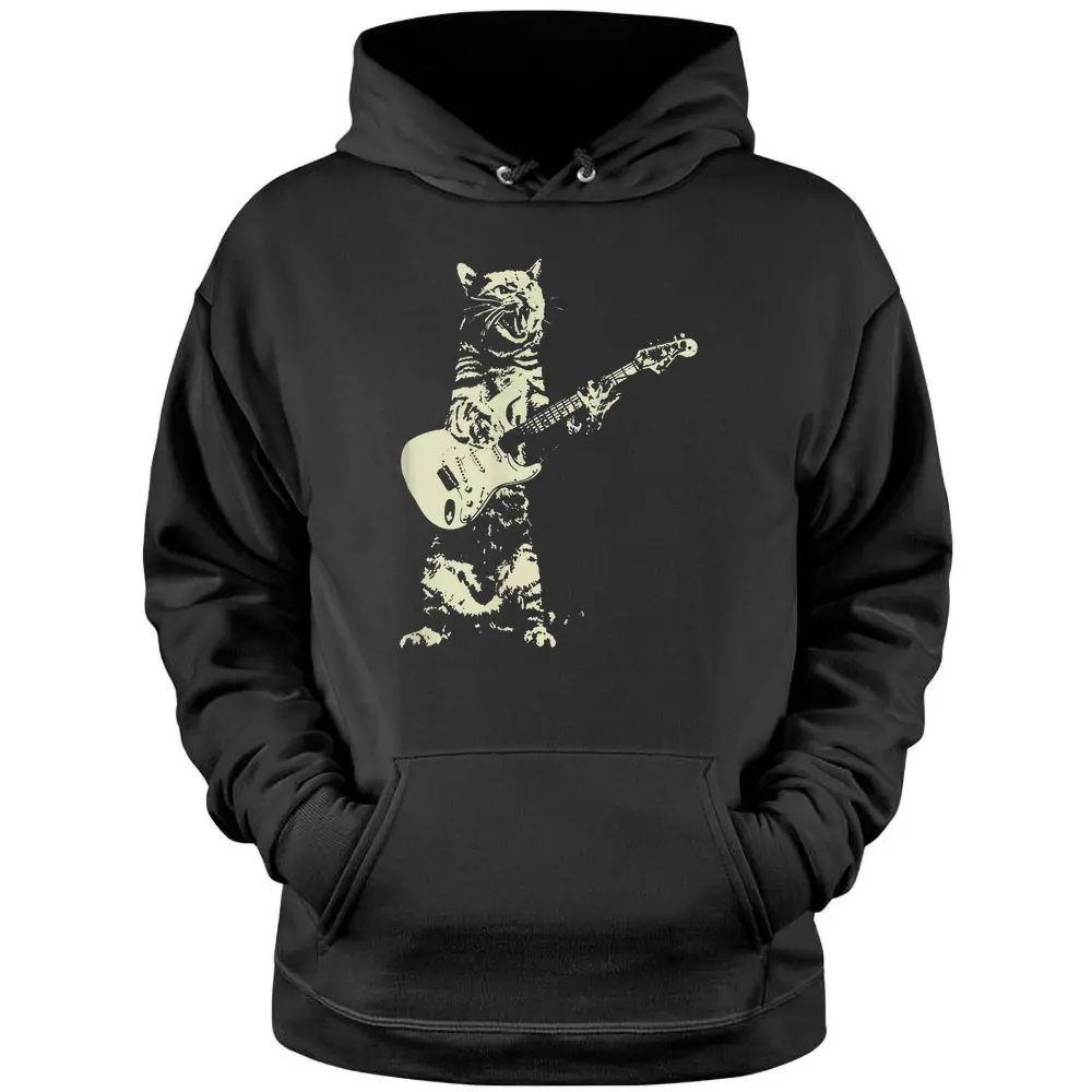 Cute Cat Playing Guitar Pullover Hoodie