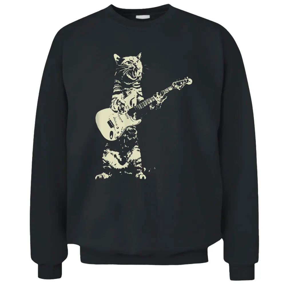 Cute Cat Playing Guitar Pullover Sweatshirt