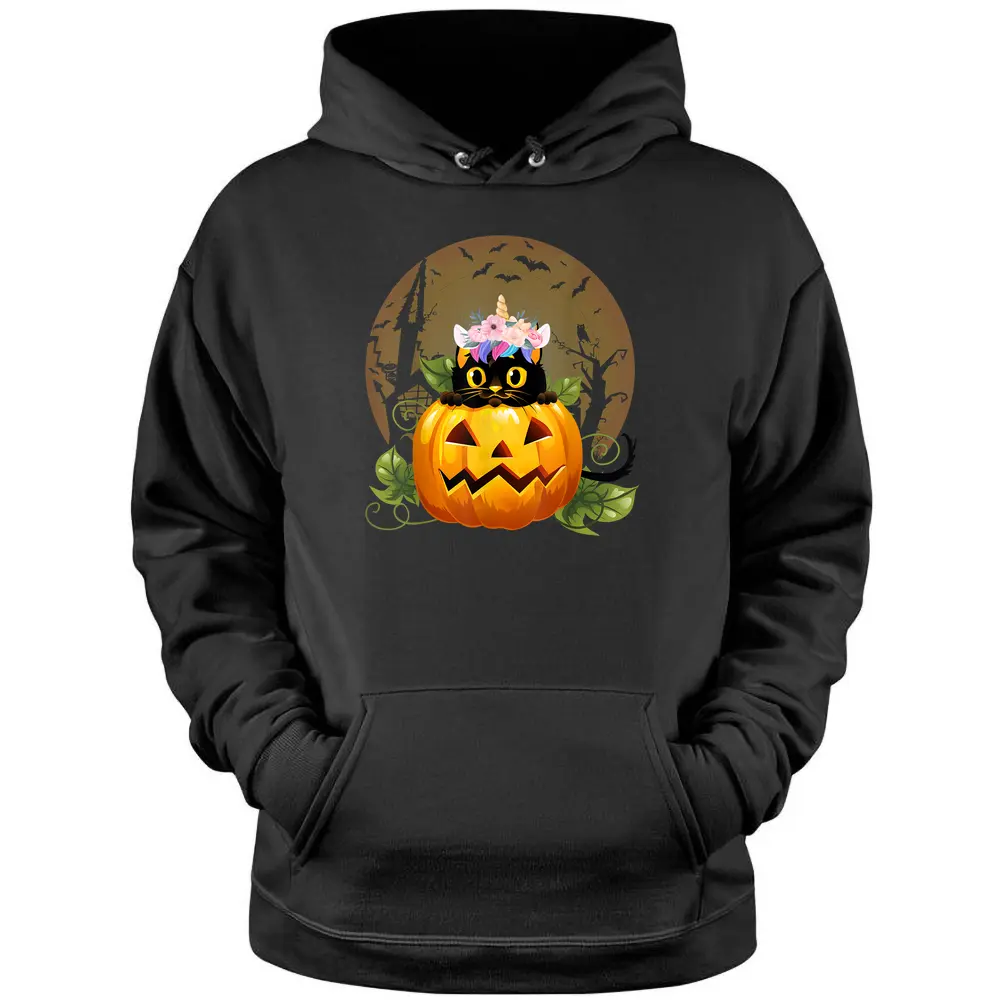 Cute Cat Pumpkin Unicorn Halloween Costume Gift Pullover Hoodie