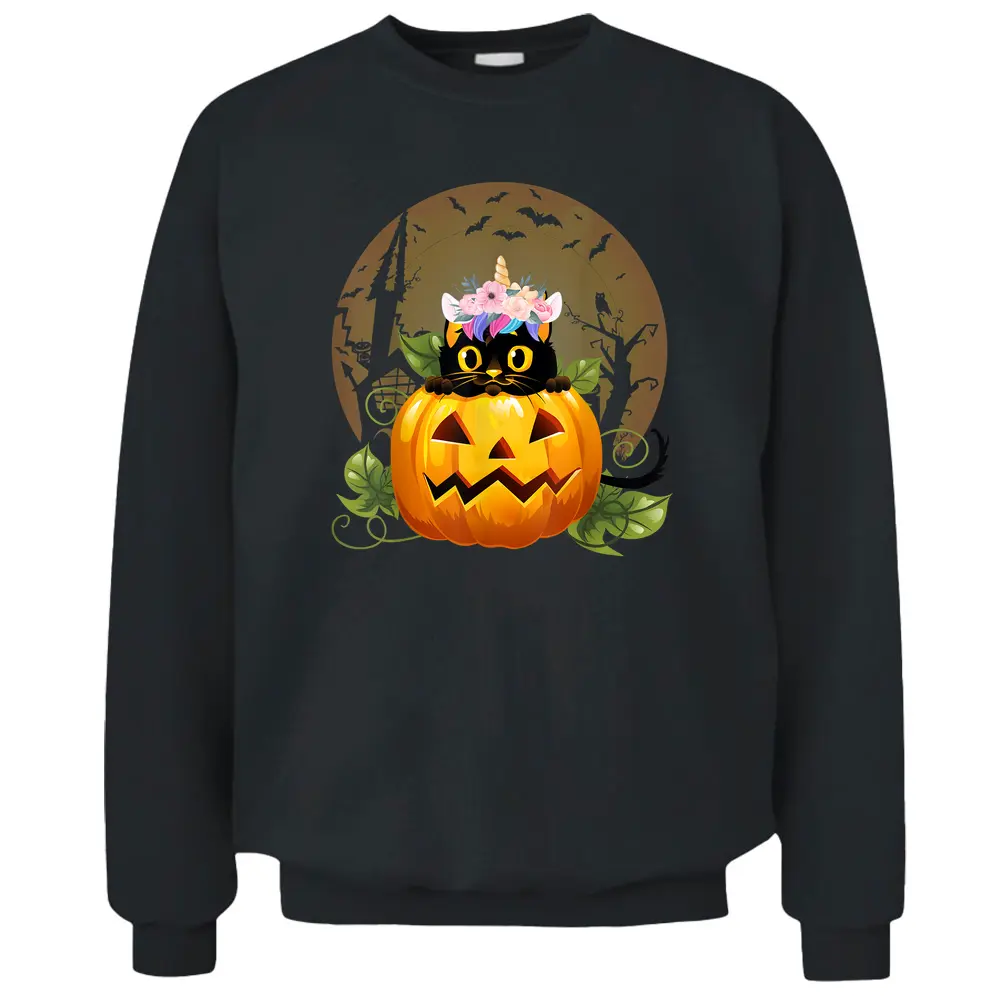 Cute Cat Pumpkin Unicorn Halloween Costume Gift Pullover Sweatshirt