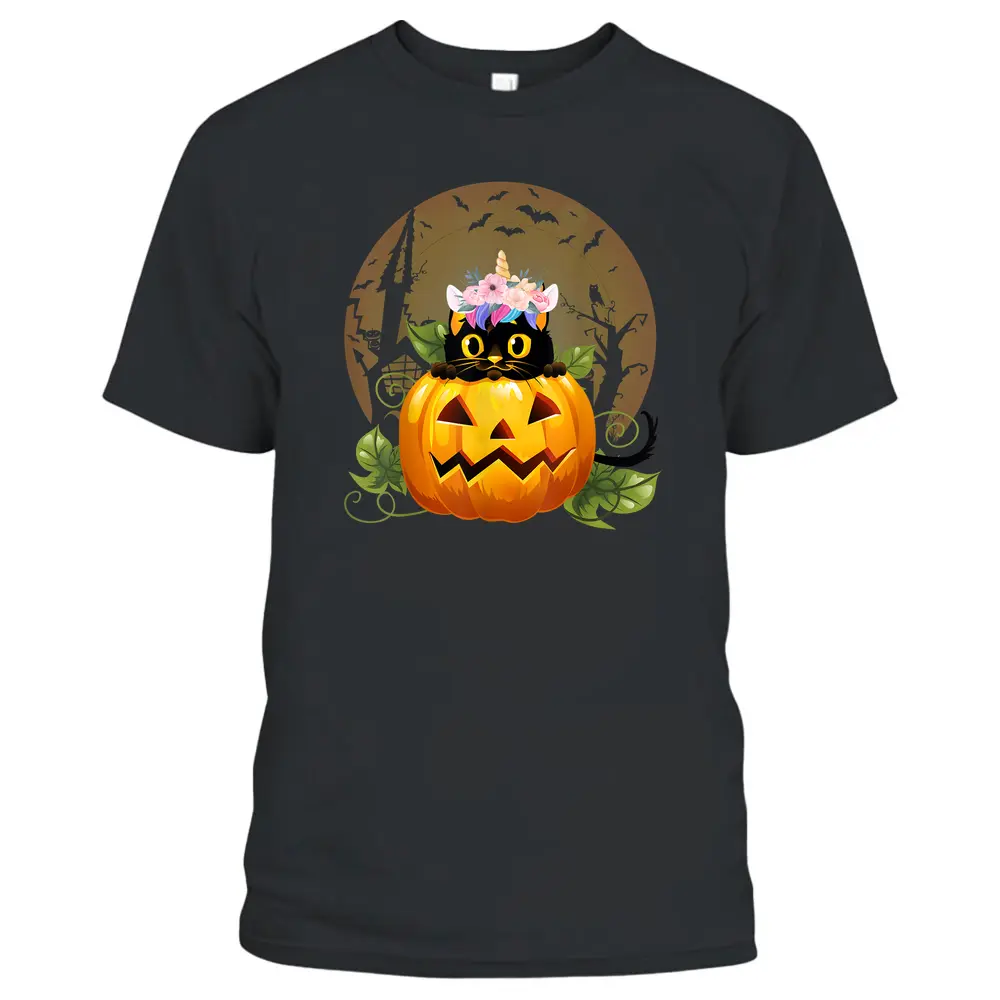 Cute Cat Pumpkin Unicorn Halloween Costume Gift T-Shirt