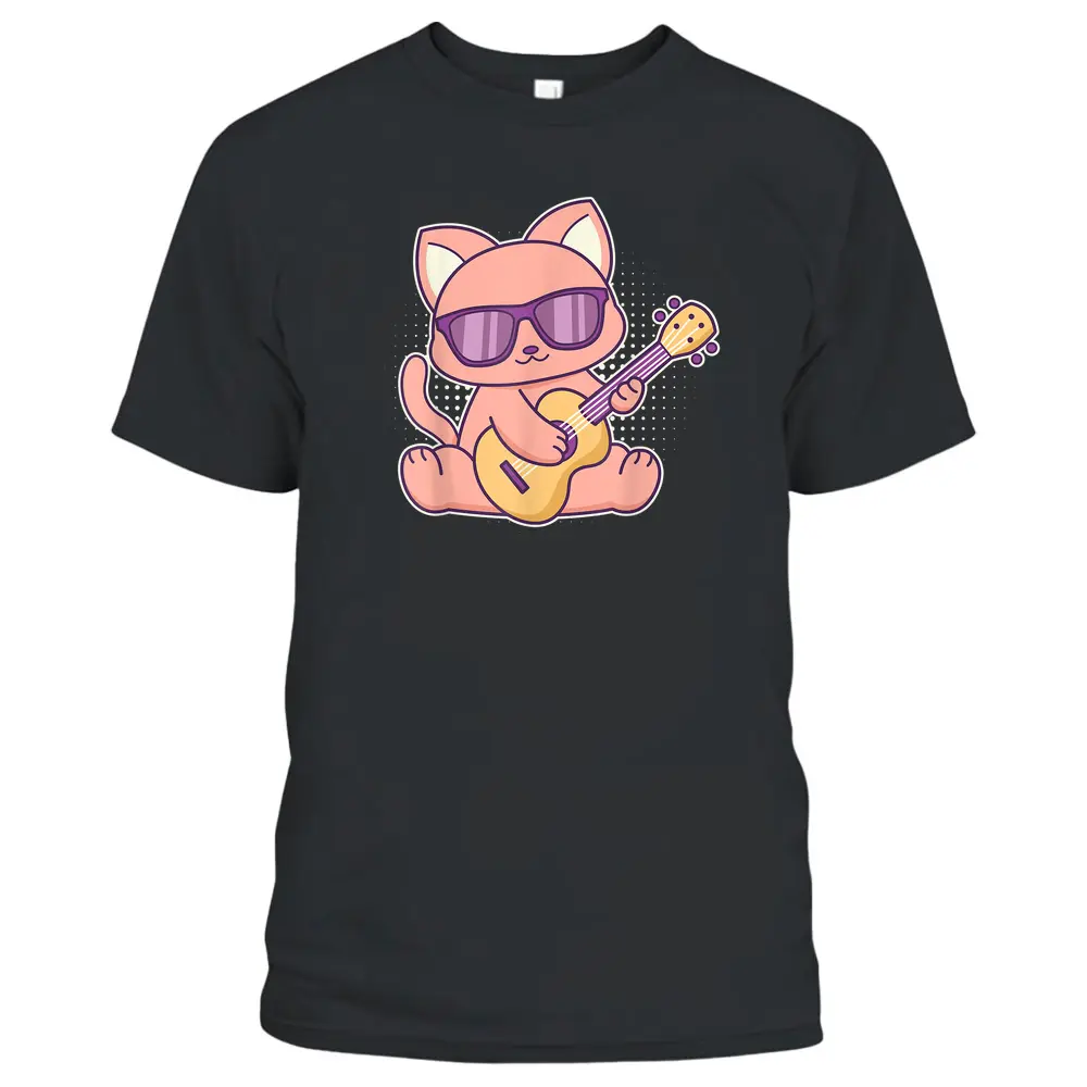 Cute Cat With Sunglasses Playing On A Guitar T-Shirt