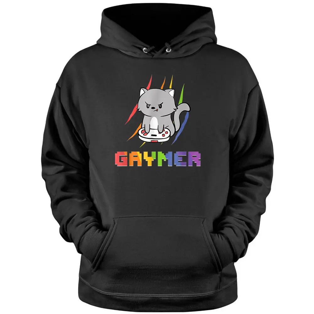 Cute Gaming Cat Gay Gamer Pullover Hoodie