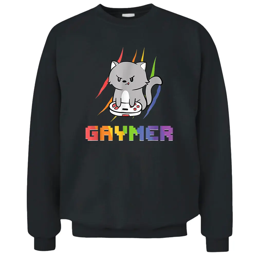 Cute Gaming Cat Gay Gamer Pullover Sweatshirt