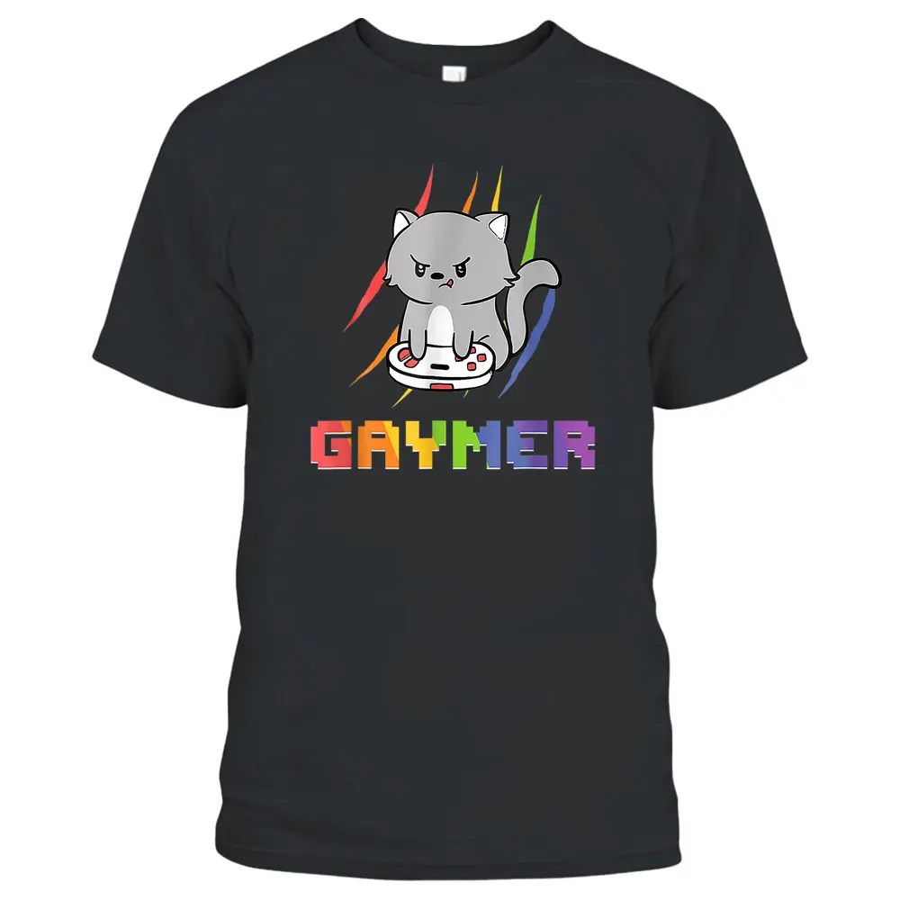 Cute Gaming Cat Gay Gamer T-Shirt