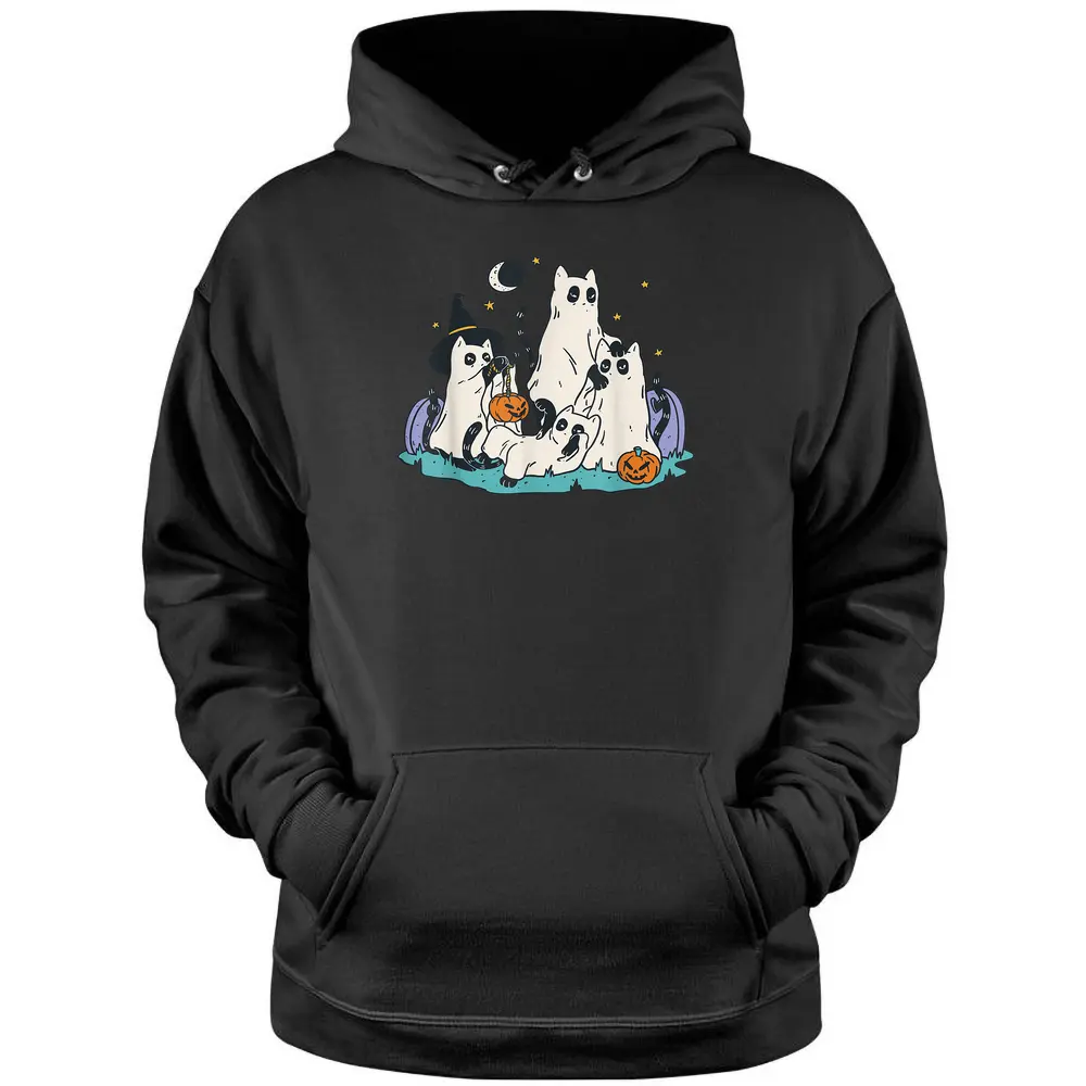 Cute Ghost Cats Cat Ghosts Funny Halloween Outfit Costumes Pullover Hoodie