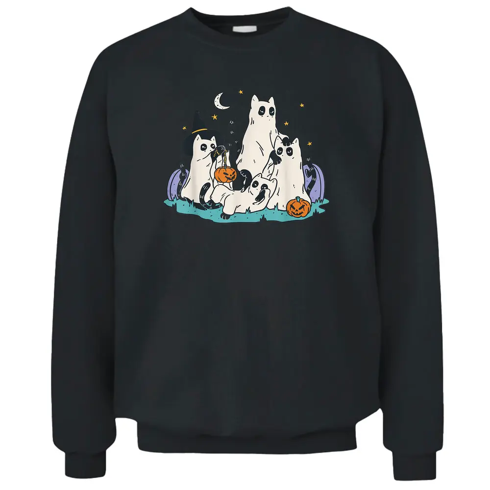 Cute Ghost Cats Cat Ghosts Funny Halloween Outfit Costumes Pullover Sweatshirt