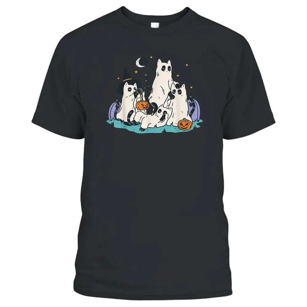 Cute Ghost Cats Cat Ghosts Funny Halloween Outfit Costumes T-Shirt