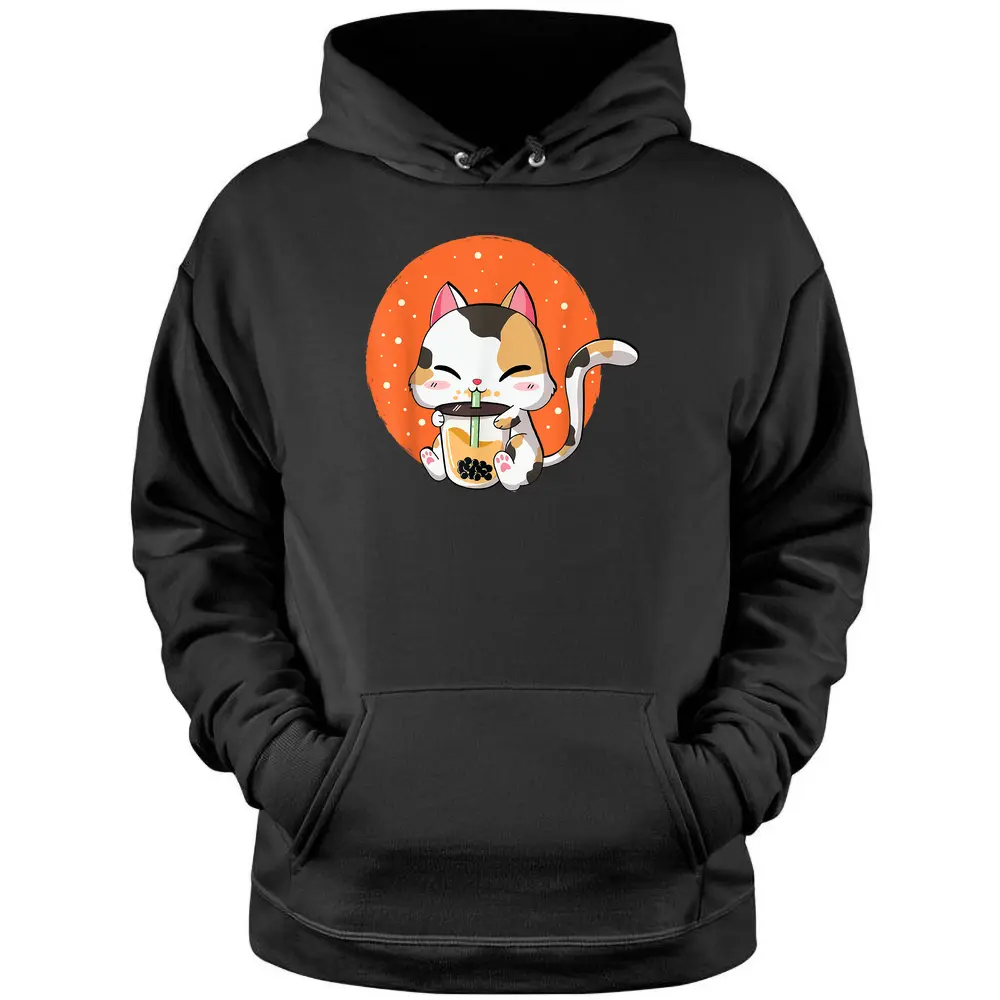 Cute Kawaii Cat Boba Bubble Milk Tea Anime Neko Kitten Pullover Hoodie