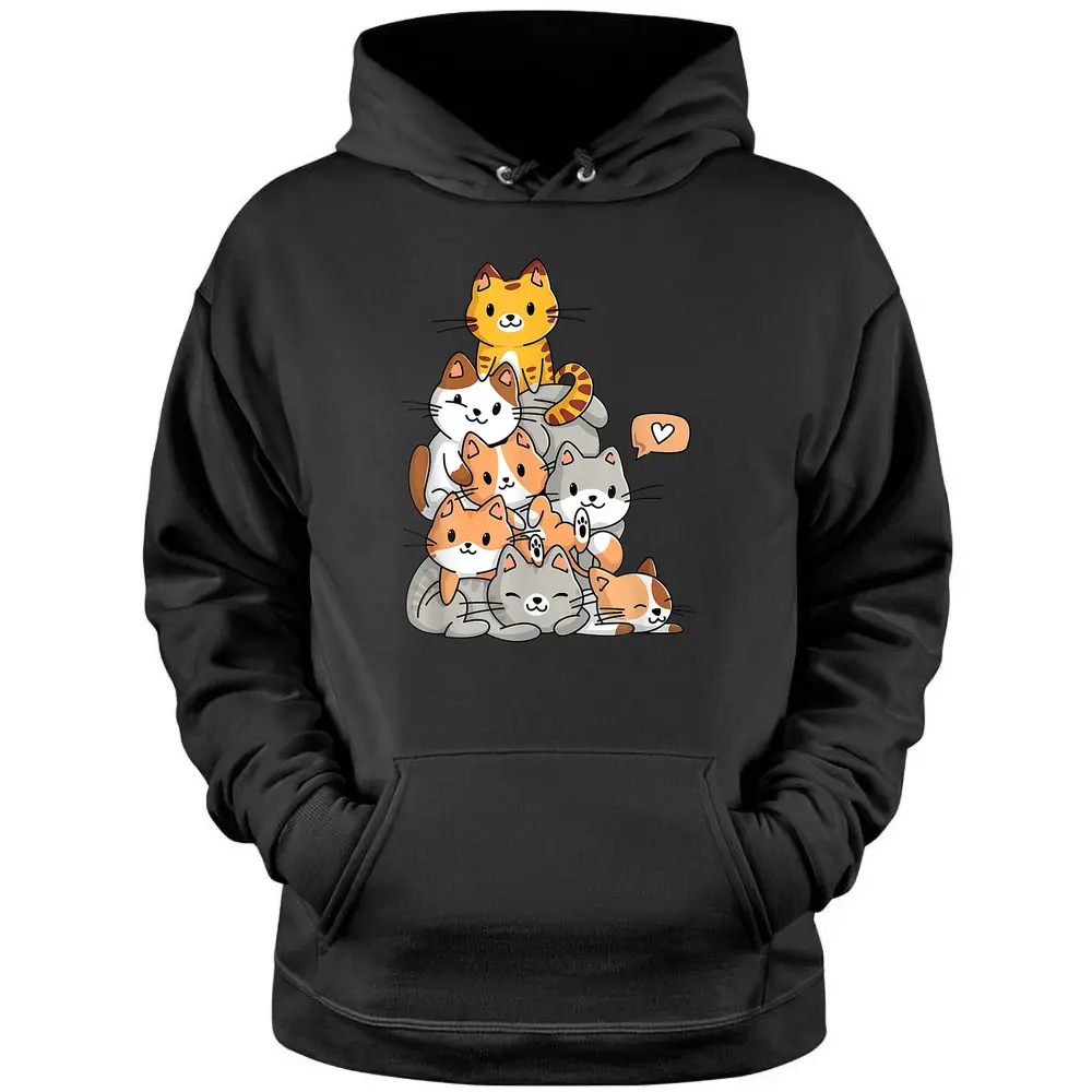 Cute Kawaii Cat Kitty Meowtain Cats Pile Chibi Women Girls Pullover Hoodie