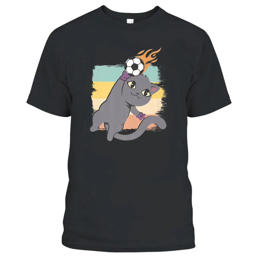 Cute Kawaii Football Soccer Player Funny Goalkeeper Best Cat  T-Shirt