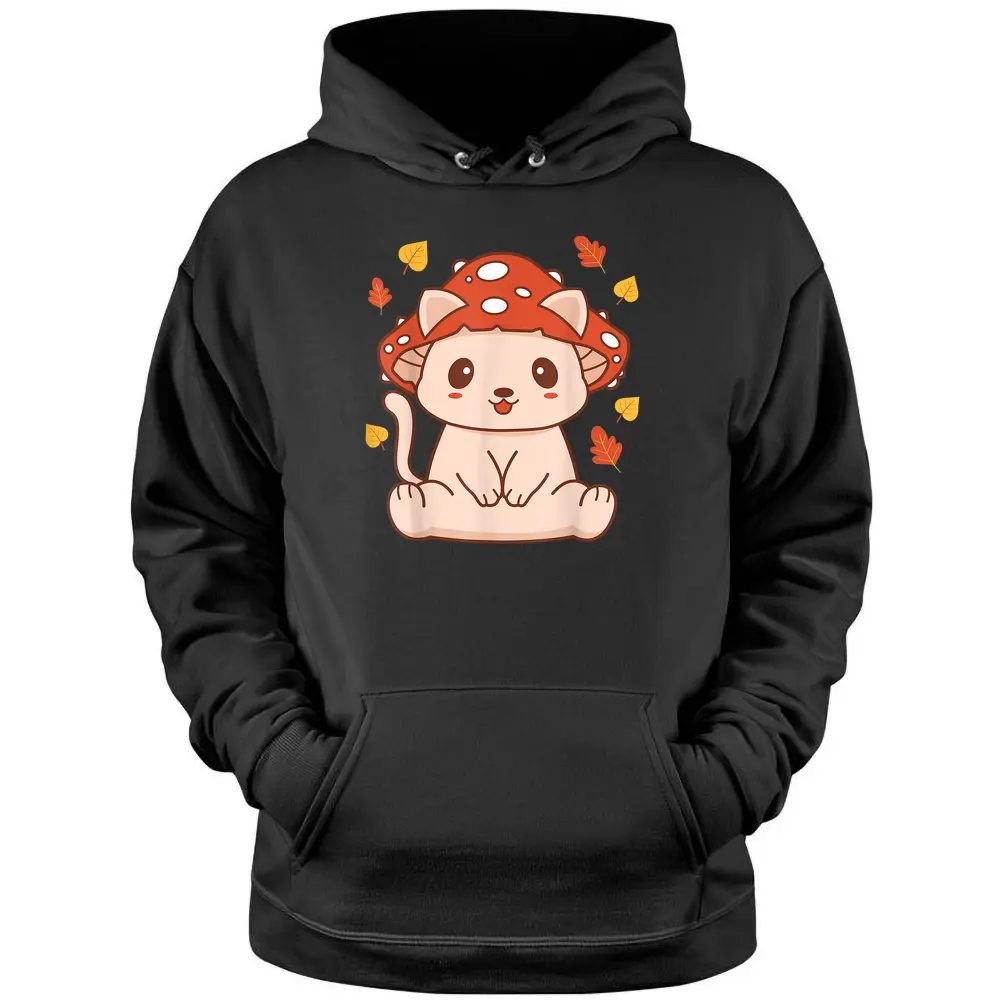 Cute Kawaii Toadstool Cat - Aesthetic Mushroom Kitten Pullover Hoodie