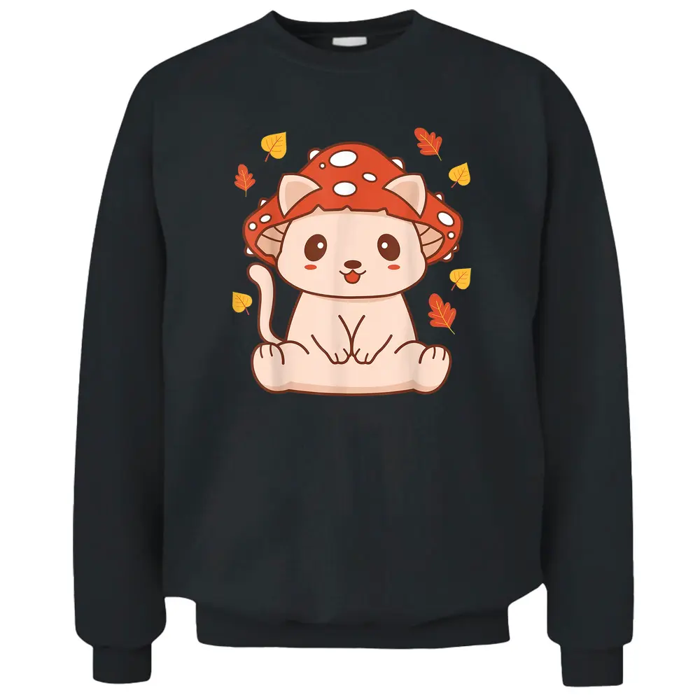 Cute Kawaii Toadstool Cat - Aesthetic Mushroom Kitten Pullover Sweatshirt