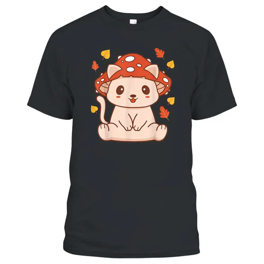 Cute Kawaii Toadstool Cat - Aesthetic Mushroom Kitten T-Shirt