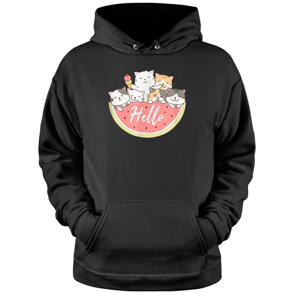 Cute Kitten In Watermelon Cute Cat Family Cat Motif Pullover Hoodie