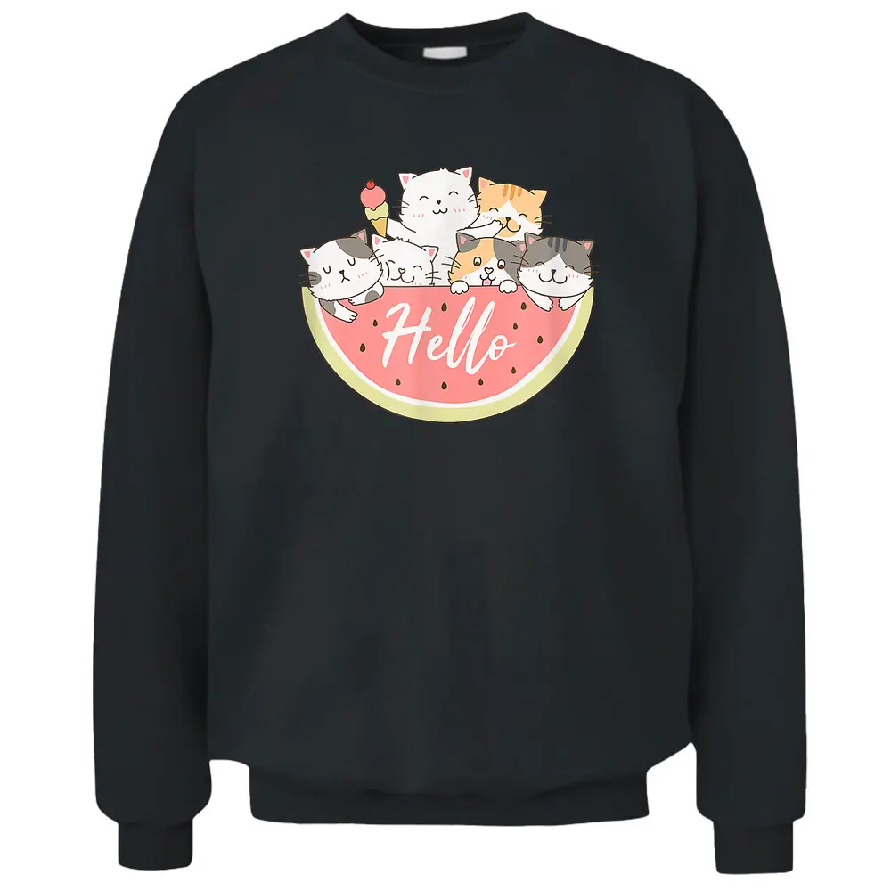 Cute Kitten In Watermelon Cute Cat Family Cat Motif Pullover Sweatshirt