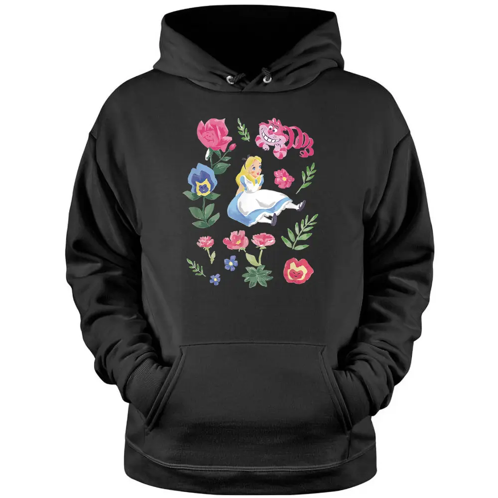 Disney Alice In Wonderland Alice Cheshire Cat Floral Pullover Hoodie